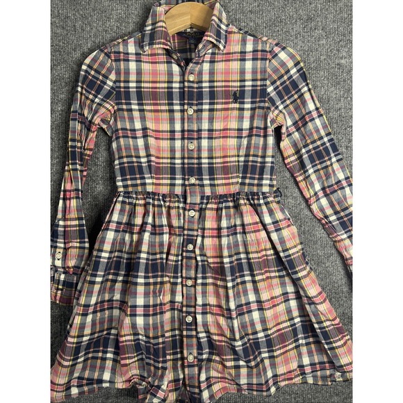 Polo Ralph Lauren Girls Size 7 Plaid Shirt Dress L/S Button Front Missing Belt - Picture 1 of 11